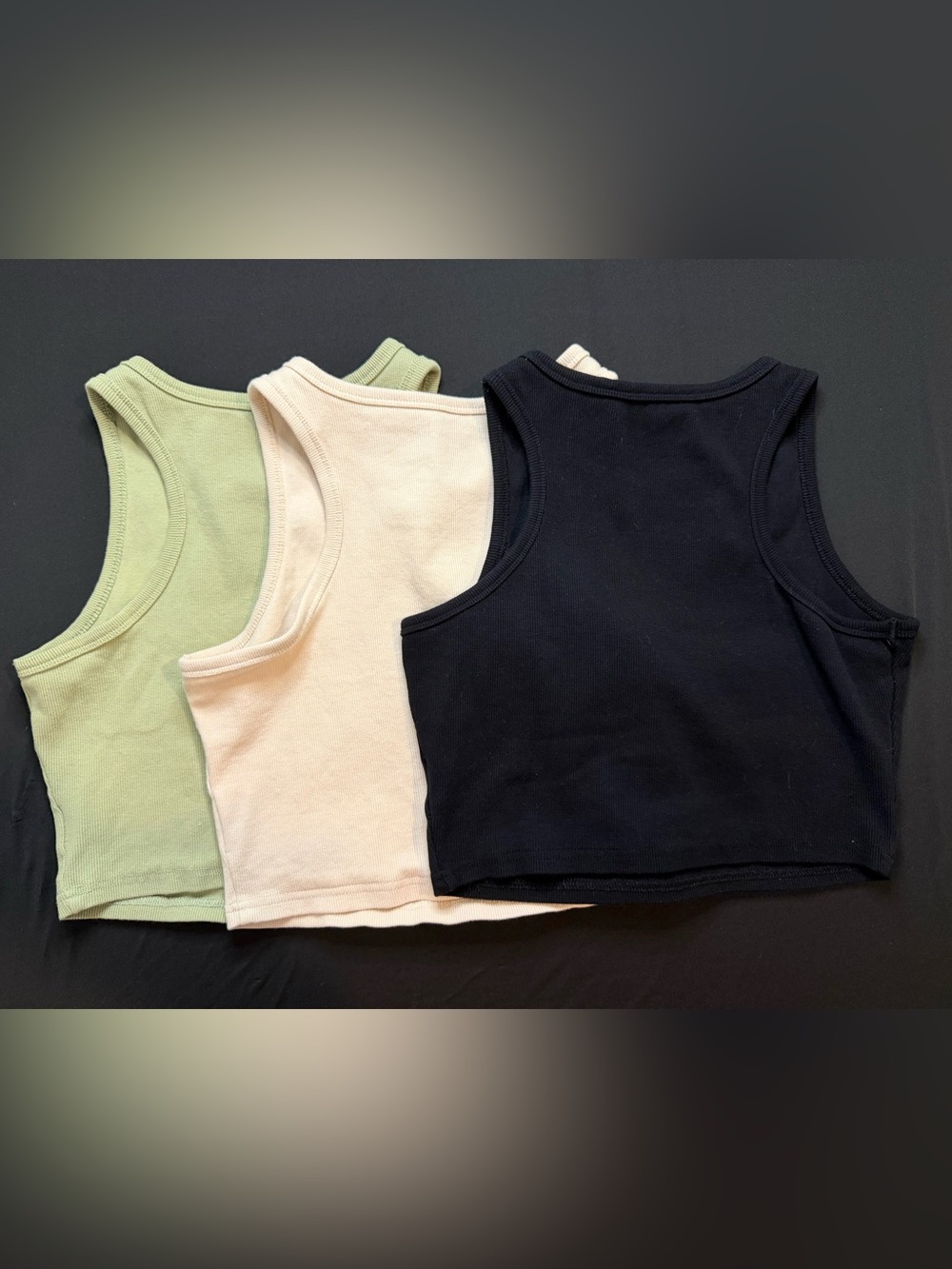 Amazon - Set of 3 Ribbed Tank Crop Tops - Black, Sage Green, Cream - Picture 3 of 4